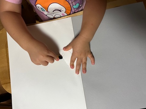 5 貼り付けた白い紙に子どもの好きな色をぬりぬり